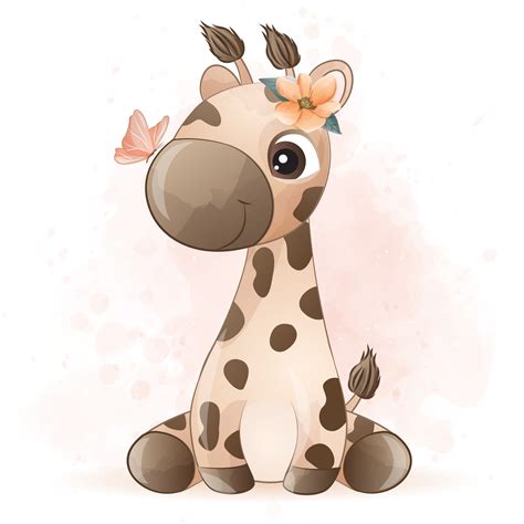 Cute Little Giraffe Clipart With Watercolor Illustration