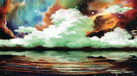 Wallpaper Sunlight Painting Digital Art Anime Water Nature Reflection Sky Clouds Wave