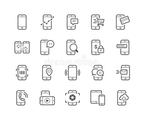 Minimal Set Of Mobile Phone Line Icons Stock Vector Illustration Of