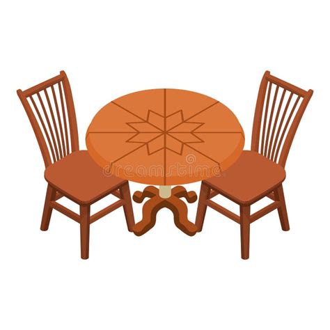 Dining Furniture Icon Isometric Vector Wooden Round Dining Table And