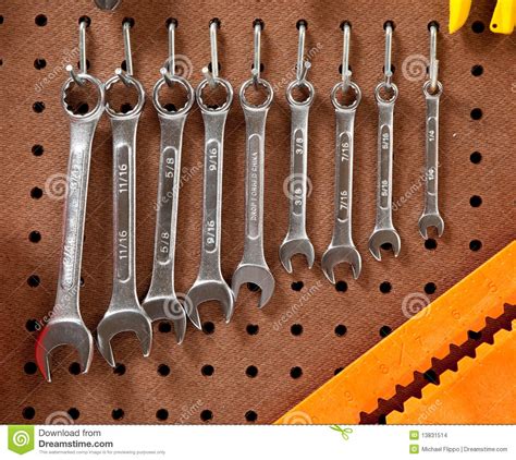 Assorted Wrenches On A Peg Board Stock Photo Image Of Repair