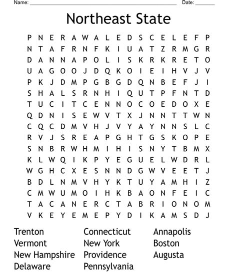 Northeast State Word Search Wordmint