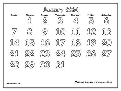 Calendar January 2024 Colouring Ss Michel Zbinden Hk