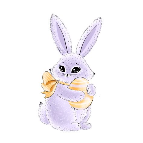Easter Bunny Egg Png Image Cute Cartoon Easter Bunny With Colorful Egg
