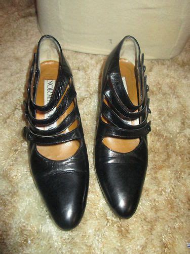 Norma Kamali Vintage 80s Black Leather Heels 5b Ebay Black Leather