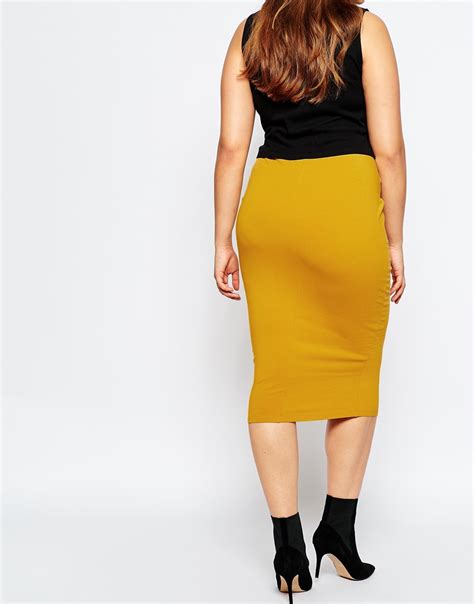 Asos Midi Pencil Skirt In Jersey In Yellow Lyst