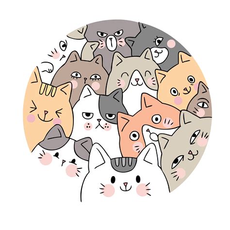 Cartoon Cute Face Cats Vector Doodle Circle Frame Vector Art