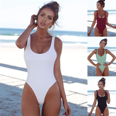 2018 Sexy White One Piece Swimsuit Women Thong Swimwear High Cut