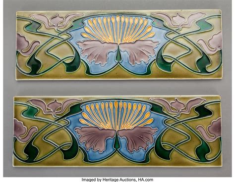 A Pair Of French Art Nouveau Style Glazed Wall Tiles First Half Lot
