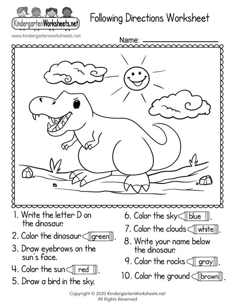 Children will need to identify the length, color and texture of their hair. Following Directions Worksheet - Free Kindergarten ...