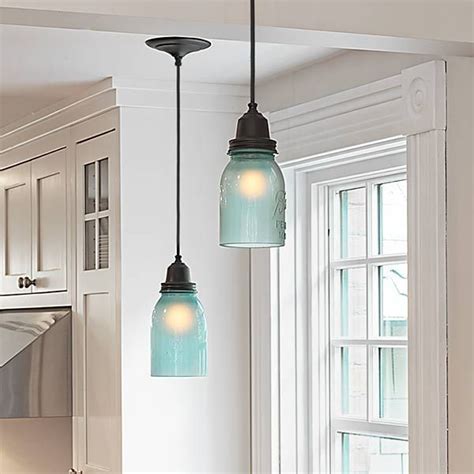 Kitchen Pendant Lights Made From Frosted Blue Glass Mason