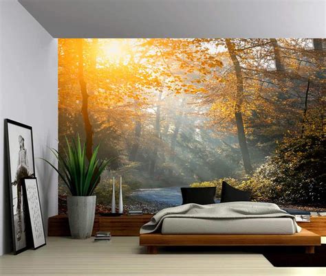 Landscape Sunlight Forest Creek Self Adhesive Vinyl Wallpaper Peel