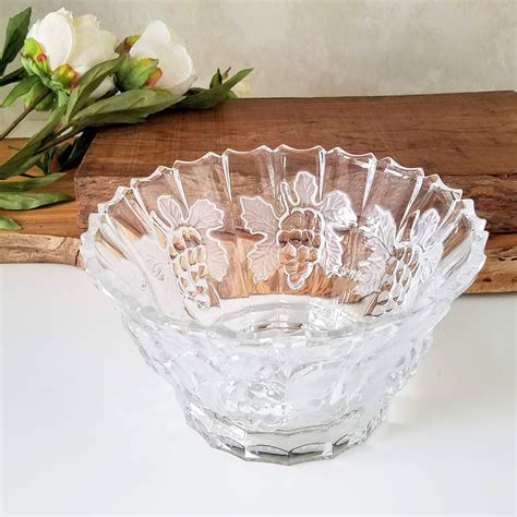 Crystal Bowl Vintage Crystal Glass Fruit Bowl With Grape Cluster