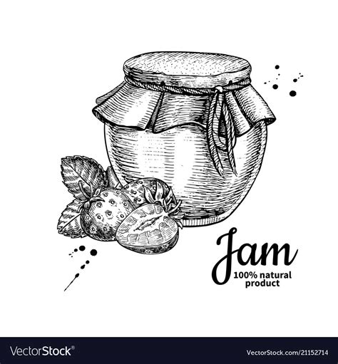 Strawberry Jam Glass Jar Drawing Frui Royalty Free Vector