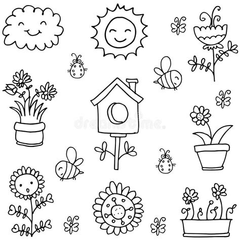 Doodle Of Spring Theme Vector Stock Vector Illustration Of Flower