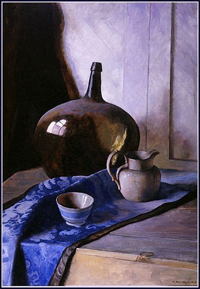 Still Life With Bottle On Blue Brocade Ca1925 1932 By N C Wyeth