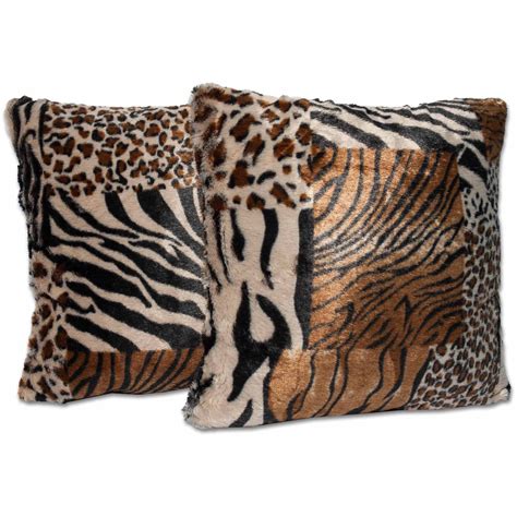 Faux Fur Mixed Animal Zebra Leopard Tiger Print 18 X 18 Throw Pillow