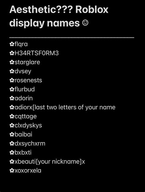 A Black Background With The Text Aesthetic Roblox Display Names