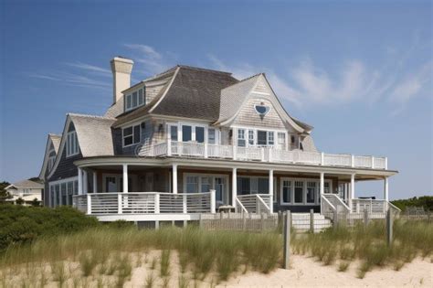 Cape Cod House Exterior With View Of Private Beach And Ocean Beyond