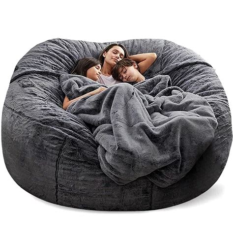 Buy Giant Soft Fluffy Fur Bean Bag Chair Cover For Adults Cover ONLY NO Filler Ft Black Big