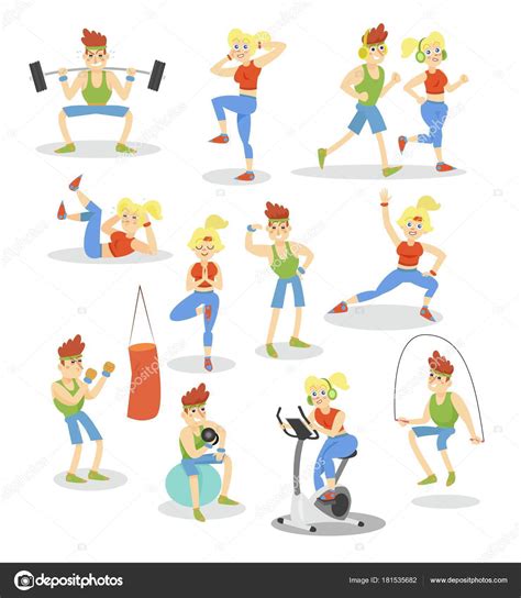 Dibujos: hacer ejercicio | Hombre y mujer ejercicio conjunto, pareja de