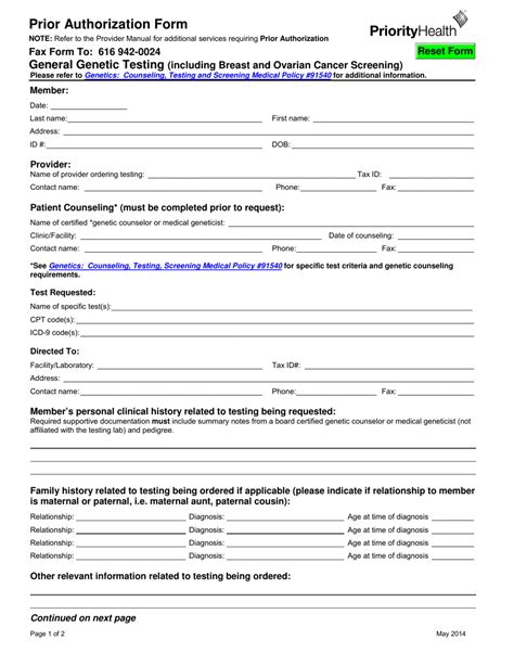Generic Prior Authorization Form Template