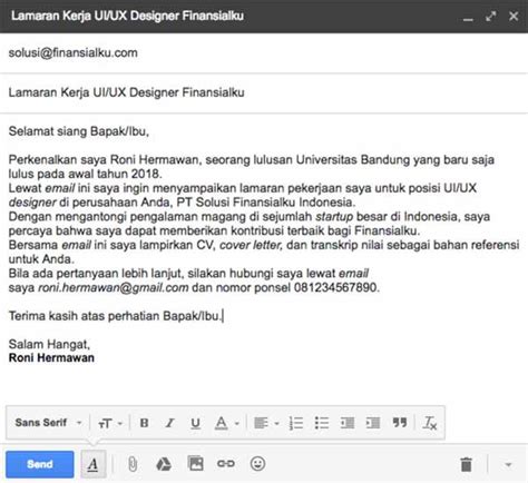 Contoh Surat Lamaran Kerja Via Email Yang Baik Dan Benar