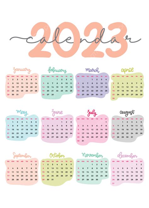 Calendar 2023 Pastel Color Template Calendar 2023 2023 2023 Calendar