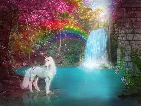 In A Magical Fantasy Garden Stands A Single Unicorn Near A Glitter