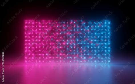 3d Render Abstract Background Glowing Dots Screen Pixels Neon