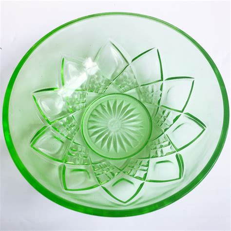 Vintage Hazel Atlas Uranium Etched Floral Green Glass Bowl Etsy