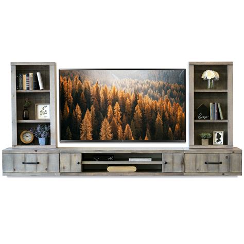 Gray Rustic Floating Tv Stand Coastal Barn Wood Style Wall Mount