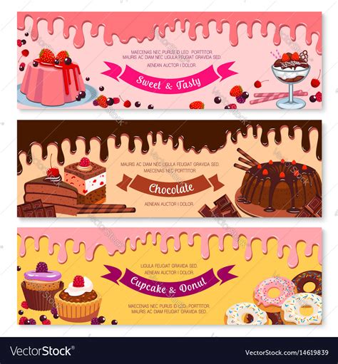 Cake Dessert And Ice Cream Banner Set Design Vector Image