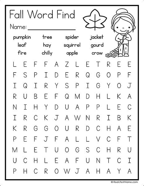 Fun Fall Word List Activities Printable Worksheets 1st 3rd Grade