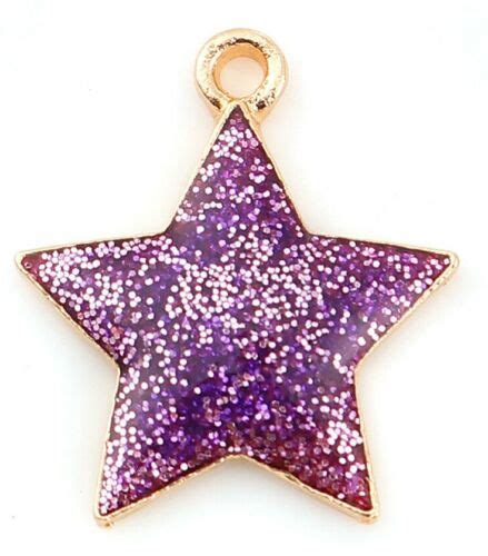10 Gold Plated Purple Enamel Glitter Christmas Star Charmspendants