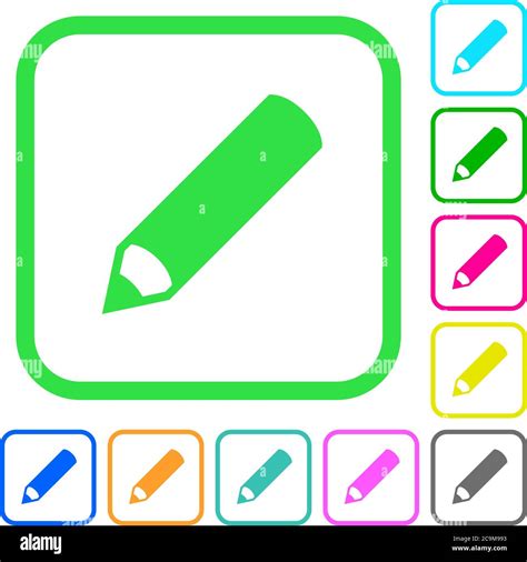 Pencil Vivid Colored Flat Icons In Curved Borders On White Background