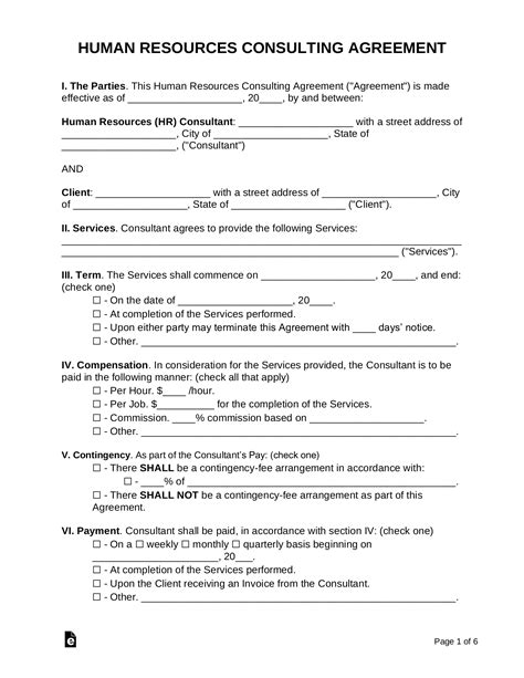Free Human Resources Hr Consultant Agreement Template Pdf Word