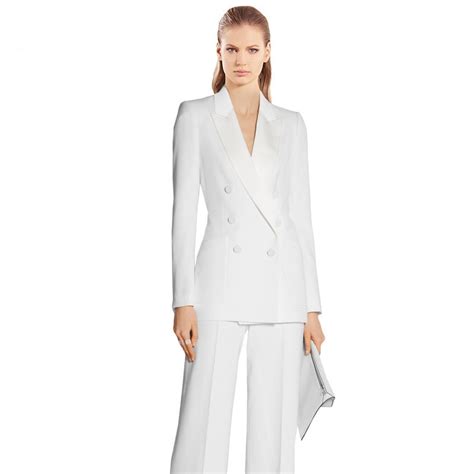 White Work Bussiness Formal Elegant Women Suit Set Blazers And Pants