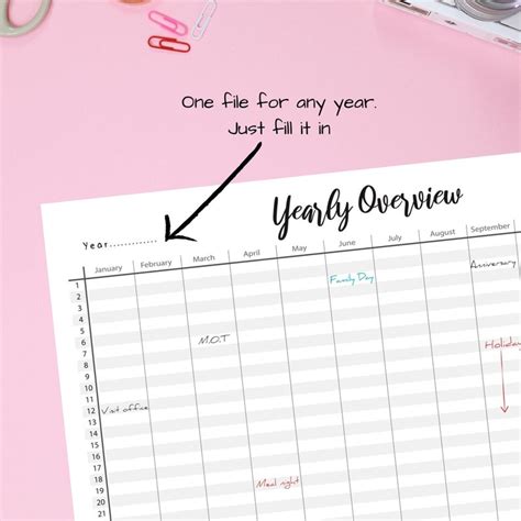 Full Year Printable Planner Instant Download Pdf Undated Yearly