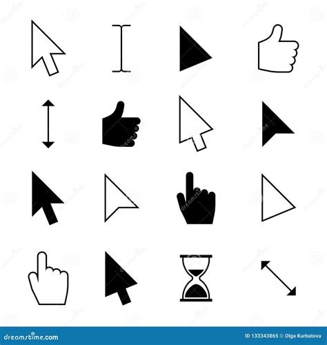 Pointers Clicking With Hand Vector Isolated Set Of Icons Vector Hand