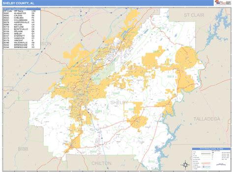 Shelby County Al Zip Code Wall Map Basic Style By Marketmaps