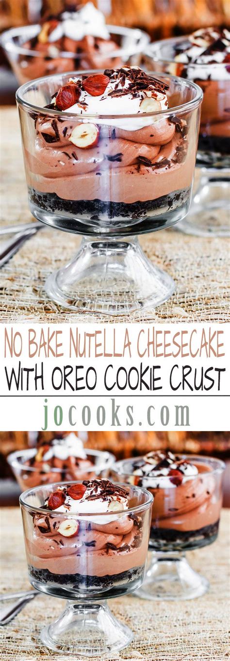 No Bake Nutella Cheesecake With Oreo Cookie Crust I Would Do Peanut Butter Instead Of Nutella