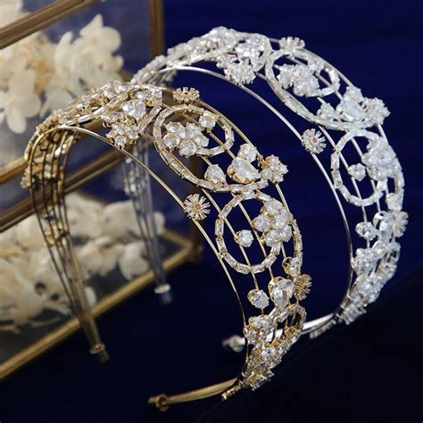 Luxurious Full Diamond Flower Tiaras For Bride Cubic Zirconia Etsy