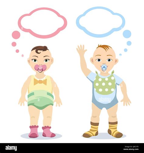 Baby Boy And Baby Girl With Speech Bubbles Isolated On White Background