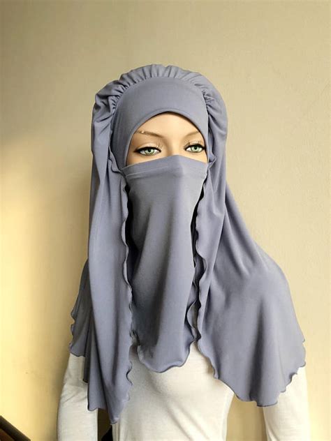 Ready Gray Hijab Niqab Transformer Barbet Elegant Etsy Grey Hijab