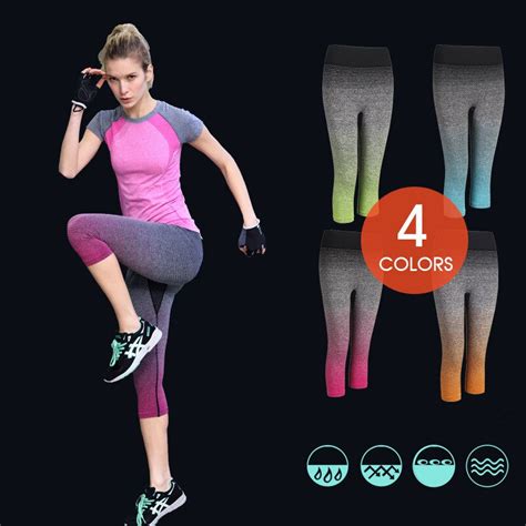 2018 women gradient color running tights yoga pants exercise capri tights female leggings