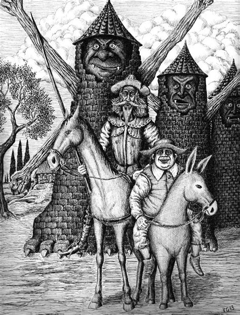 An abridged version of the adventures of an eccentric country gentleman and his faithful companion who set out as knight and squire of old to right wrongs and punish evil. Don Quixote and Sancho Panza Drawing by Vitaliy Gonikman