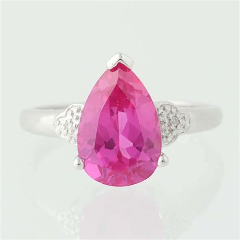 Synthetic Pink Sapphire And Diamond Ring 10k White Gold 481ctw