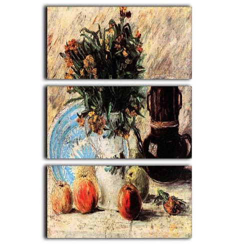 Vase With Flowers Coffeepot And Fruit By Van Gogh 3 Split Panel Canvas