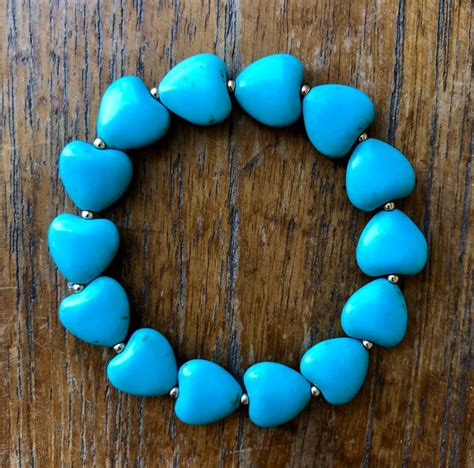 Turquoise Hearts And Gold Beaded Bracelet Etsy